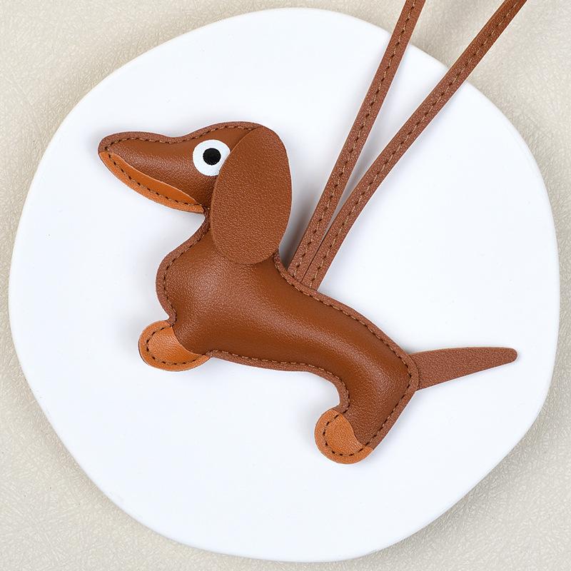 Classic Cute Leather Puppy Dog Keychain Pendant Lovely Dachshund Bag Charm Phone Pendant Trinket Key Ring Accessories