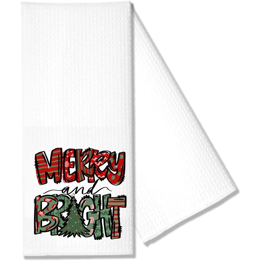 Christmas Towels Dish Waffle Tea Towel Merry and Bright Recipe Kitchen Towel Christmas Kitchen Decor Housewarming Hostess Gift