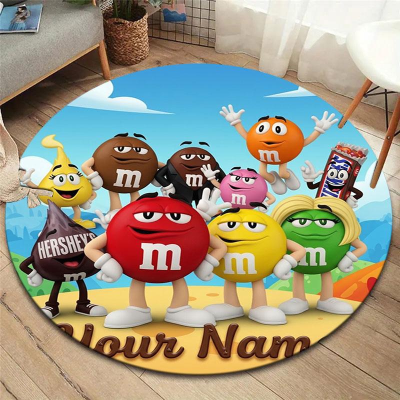 M&M's Custom Name Round Area Rug,Carpet Rug for Living Room Bedroom Sofa Playroom Decor,Non-slip Floor Mat