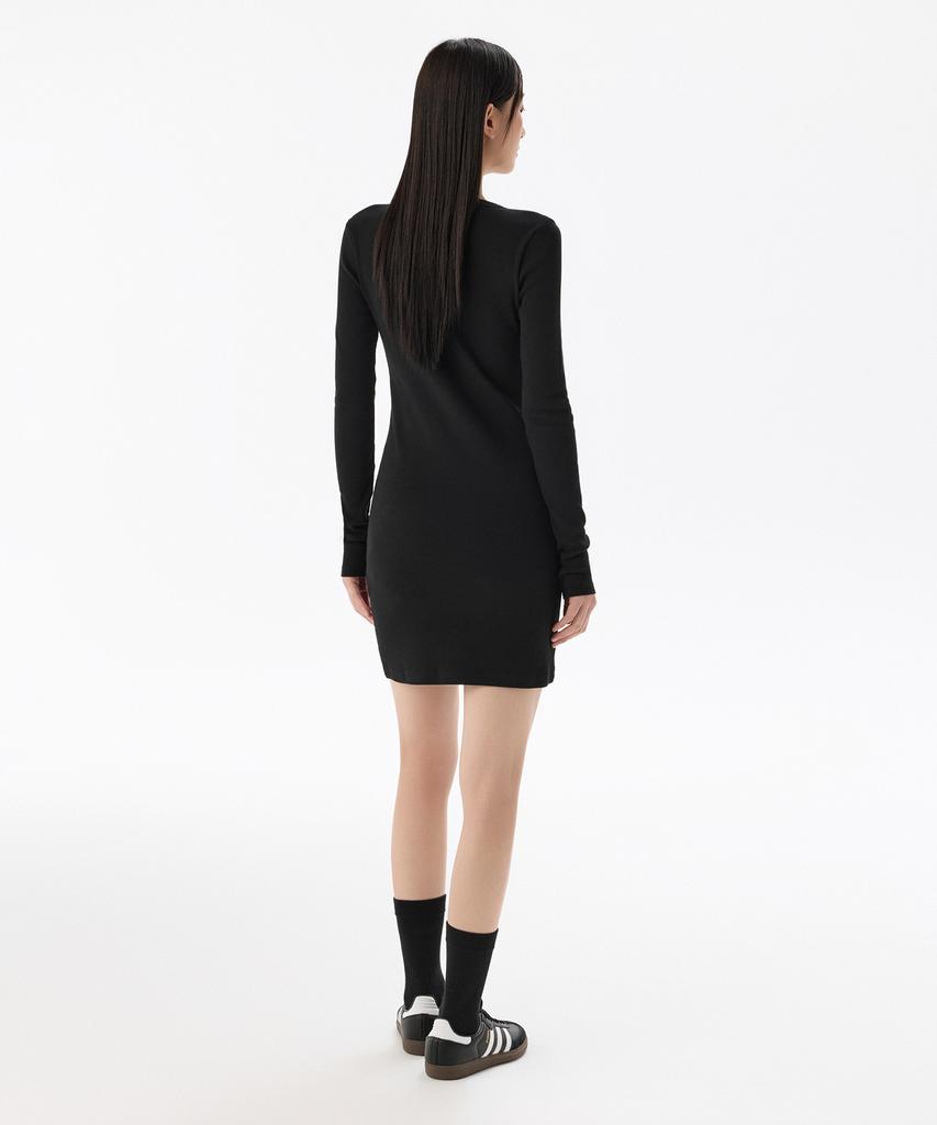 Musinsa Standard Woman Women'S Ribbed Y-Neck Long Sleeve Mini Dress [Black]
