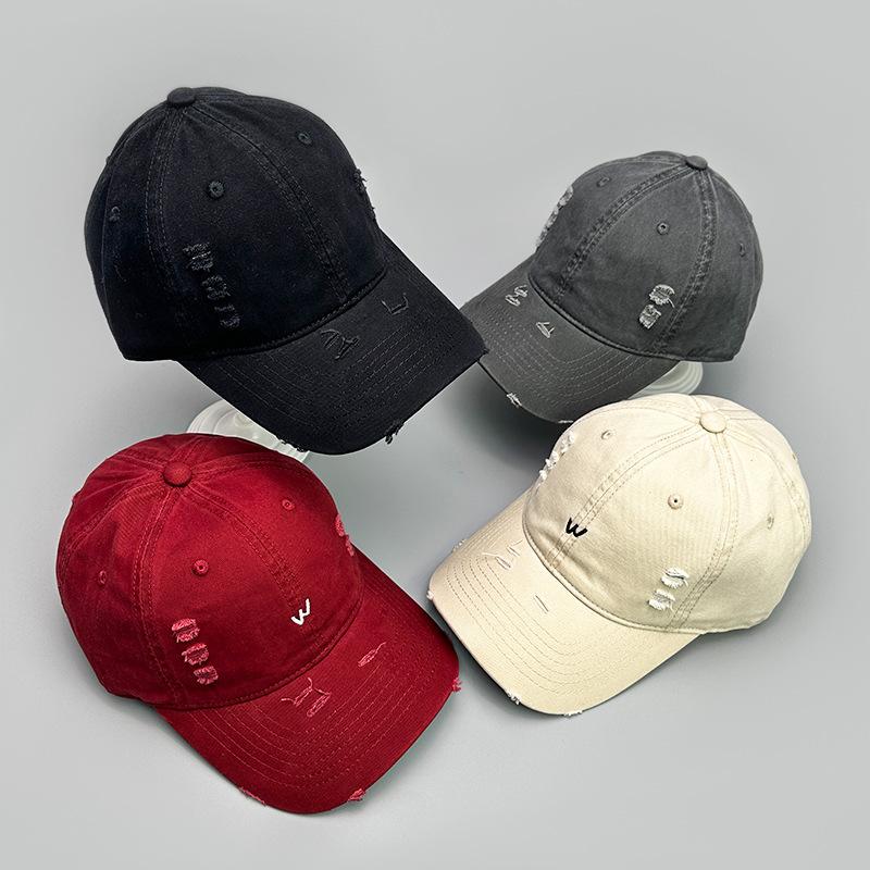 Ripped Wind Embroidery Letters Solid Color Baseball Cap Men'S And Women'S Retro Street Versatile Sunshade Cap