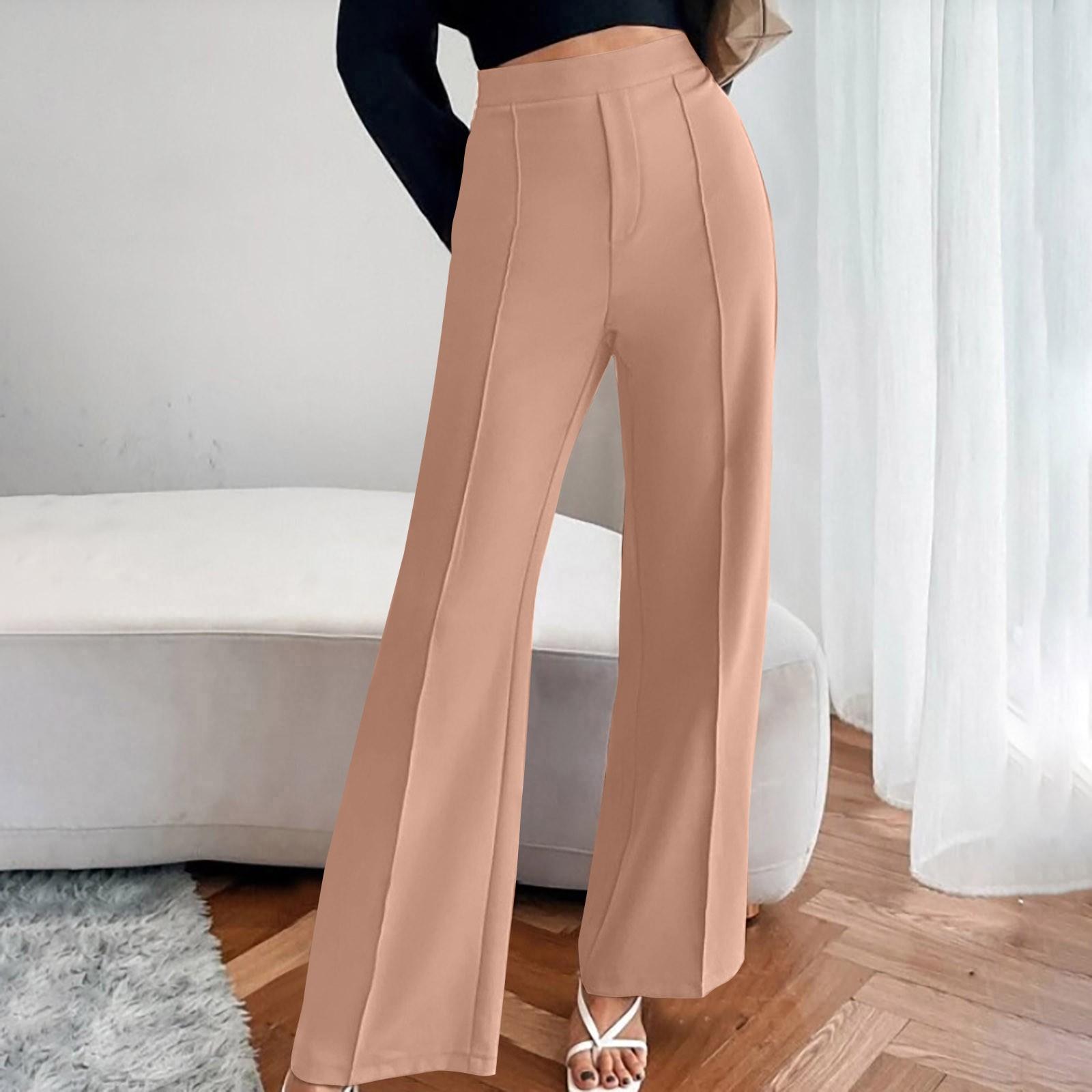 

Женские повседневные спортивные брюки с высокой талией, тонкие широкие брюки, расклешенные однотонные тонкие брюки M бежевый