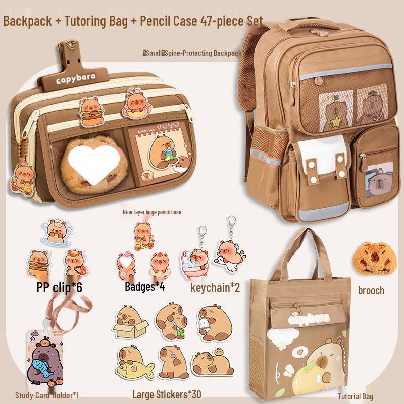Capybara Backpack Stationery Set: Ergonomic Schoolbag Gift for Boys & Girls.