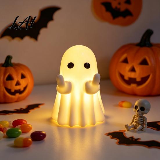 Decorative Ghosts for Fireplace LED Middle Finger Ghost Halloween Night Light Cute Spooky Haunted House Display Props Statue Desktop Home Office