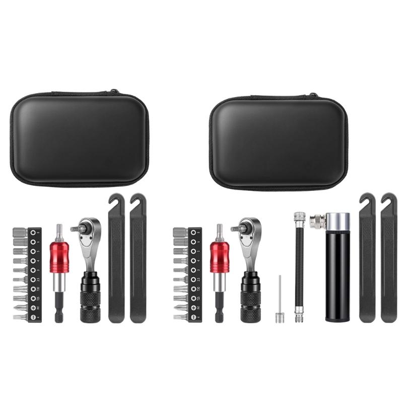 Bicycles Repair Tool Portable Ratchet Wrench Pump Tire Lever Maintenance Tool with Storage Bag Cycling Accessories
