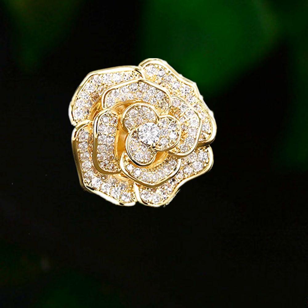 Camellia Brooch: Zircon-Inlaid Luxury Lapel Pin for Women