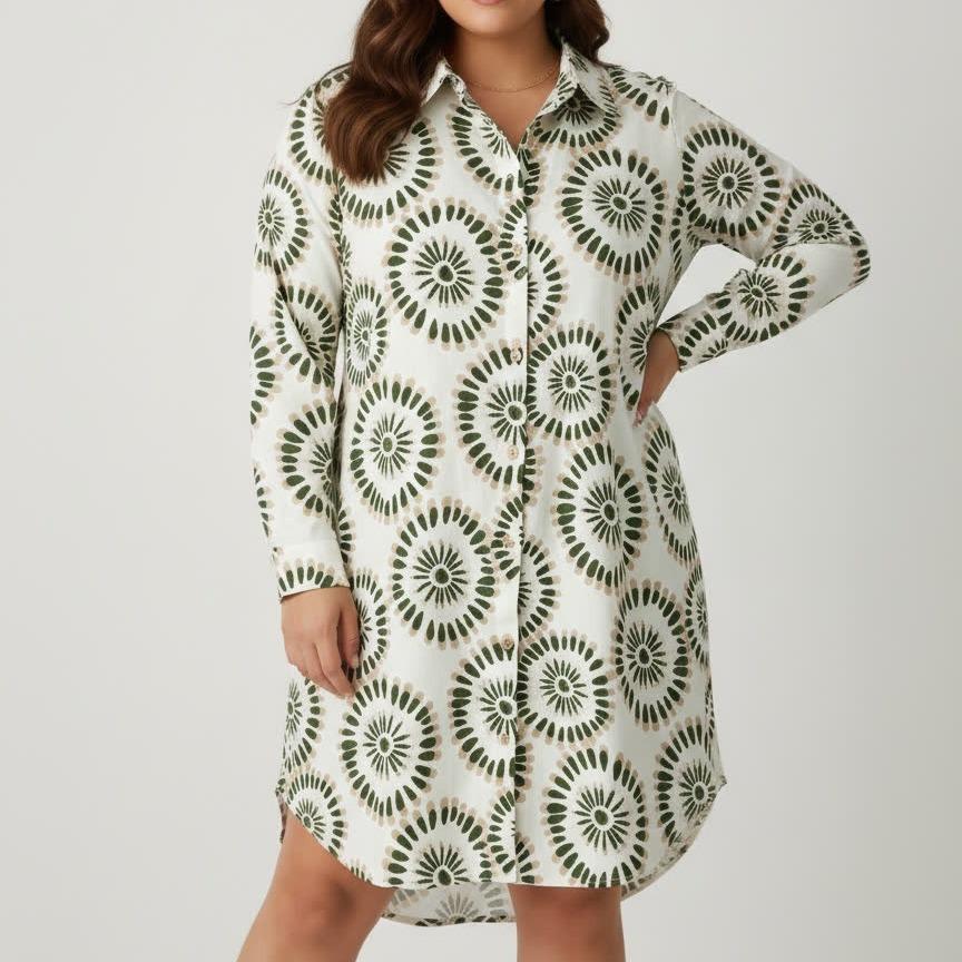 Floral A-line Shirt Dress with Lapel and Button Design for Spring & Autumn 2026 XXL