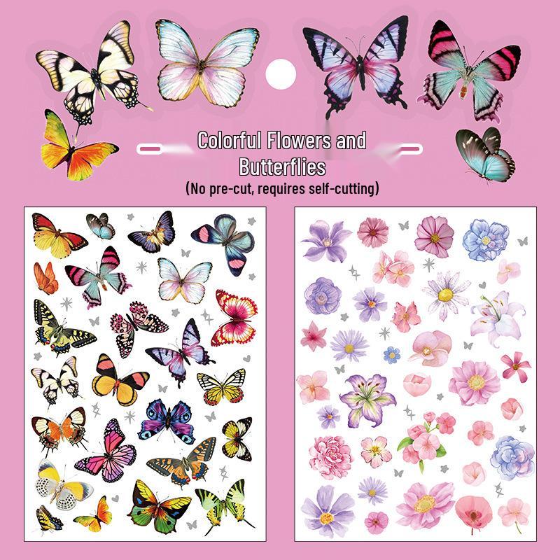 PET Butterfly & Cartoon Stickers for DIY Journaling, Guka Decoration, Kids' Water Bottles, and Scenery Designs.