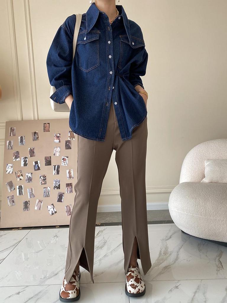 Sinan Vintage Point Collar Denim Shirt for Women, Autumn/Winter 2024, SN0968.