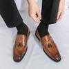 Brand Leather Shoes Business Formal Pointed Toe Slip-On Tassel Loafers Shoes British Style Casual Breathable Mens Leather Shoes