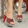 Sexy Summer Wedding Crystal Asymmetric Platform Slippers Transparent Open Toe Women Model Car Show High Heels 34-43cm