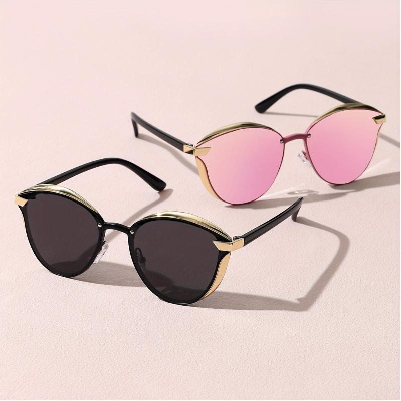 2pcs Women'S Round Frame Classic Retro Style Polarized Sunglasses, Comes with Perfect for Outdoor Vacations Beach Parties