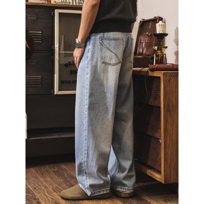 American retro washed white wide-leg jeans men's new spring trend brand loose casual straight-leg pants