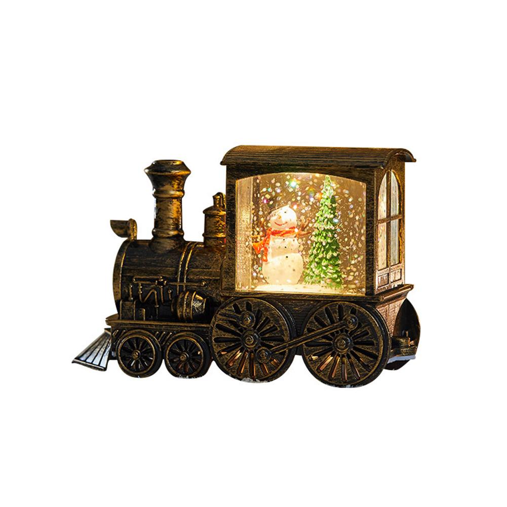 Christmas Train Lantern Decoration Christmas Snowman Santa Train Water Swirling Glitter Lantern Battery Operated Christmas Gifts