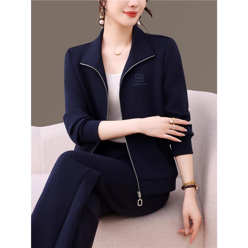 Damski modny zestaw dwuczęściowy: Kurtka z długim rękawem i spodnie z szerokimi nogawkami na wiosnę i jesień