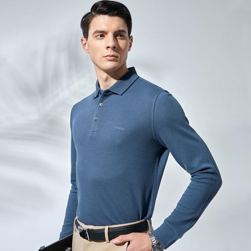 Men's Wool & Tencel Cotton Blend Business Casual Long-Sleeve Polo Shirt