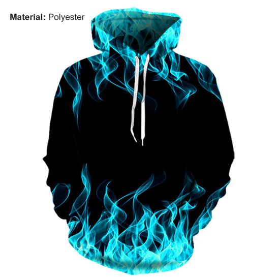 Couple Hoodie Colorful Flame Drawstring Spring Autumn Digital Fire Printed Pockets Sweatshirt