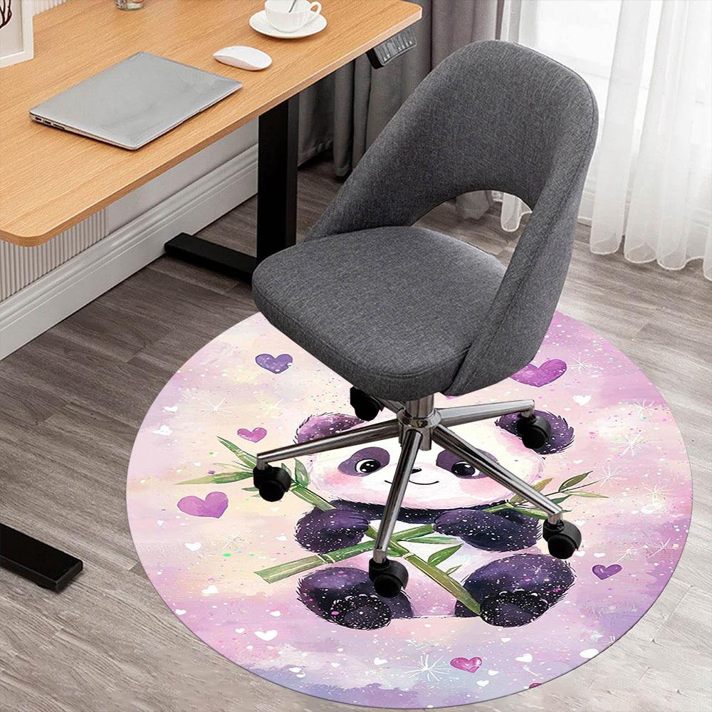 1 Peça Tapete Redondo para Cadeira Panda Corações - Antiderrapante, Tapete para Chão para Escritório, Quarto, decoração de casa Presente de Natal c0528013