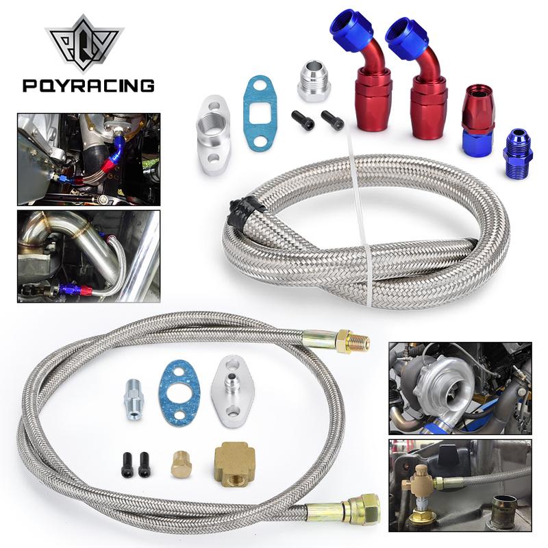PQY - T3 T4 T3/T4 T70 T66 TO4E Turbo Oil Feed Line Oil Return Line Oil Drain Line Kit Blue and Red PQY-TOL21