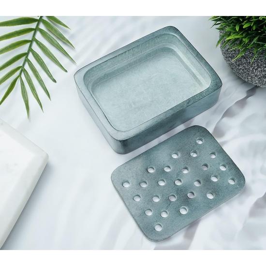Crocon Grey Marble Soap Tray for Kitchen & Bathroom – Handmade Stylish Soap Dish with Small Hole Design (Size: 4.3x3.5 Inches)