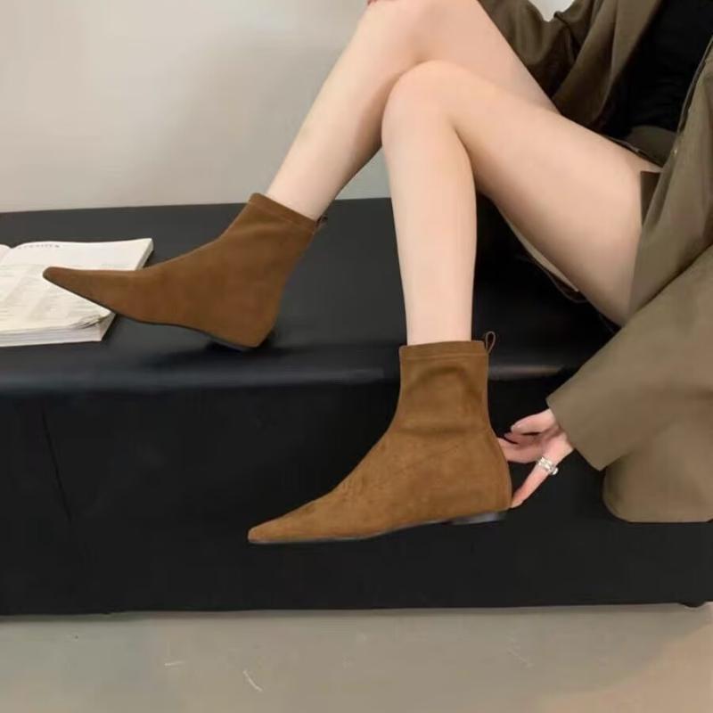 Women Flats Pointed Toe Boots Sexy Suede Ankle Boots Designer 2025 New Winter Shoes Chelsea Elegant Party Woman Fashion Botas
