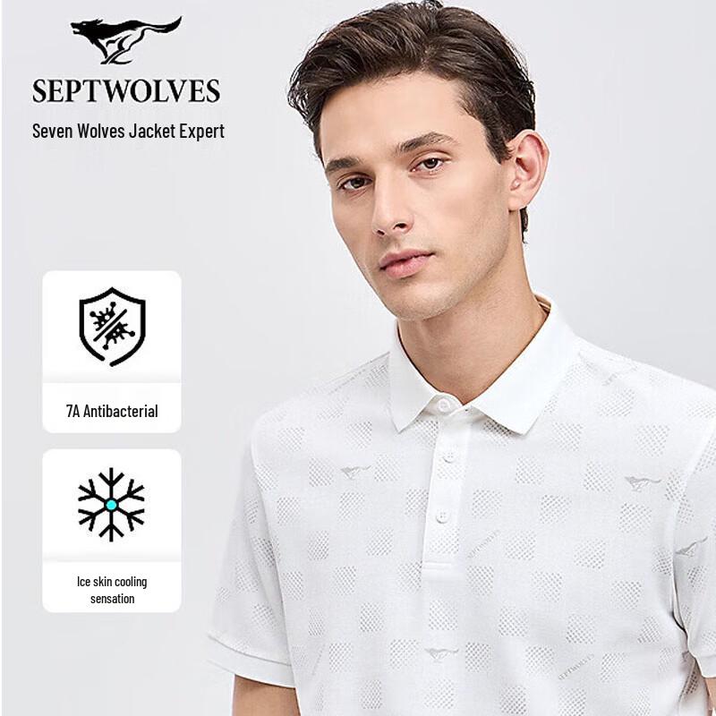 SEPTWOLVES Men s Cool-Touch Cotton Blend Print Short Sleeve Polo Shirt L