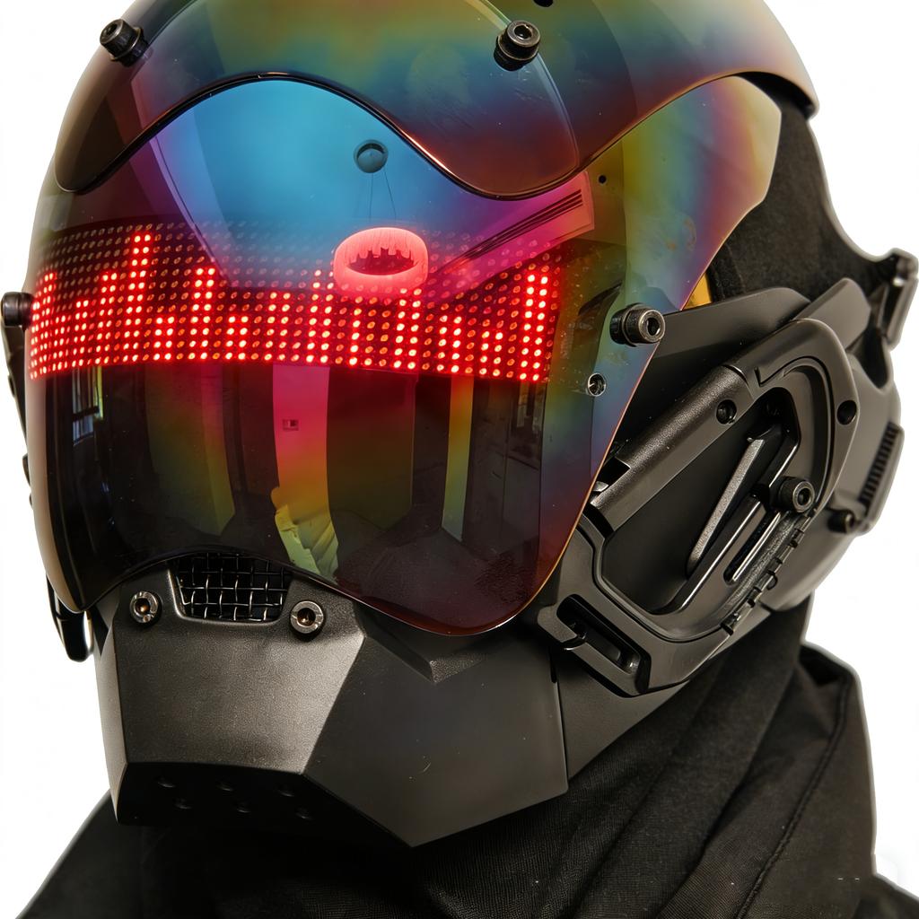 Cască cyberpunk pentru jocuri de rol, mască cool, cu ecran LED pentru text și imagini editabile, mască de războinic ninja, cadou de Crăciun și ziua de naștere