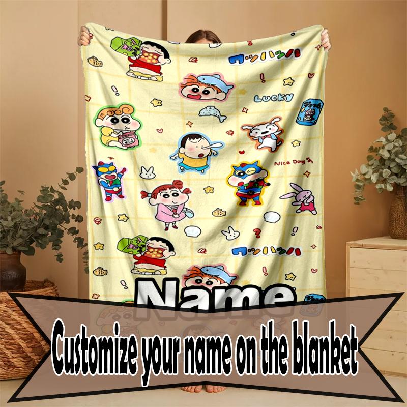 Custom Name Personalized Crayon Shin Print Blanket, Home Decor, Bedroom, Sofa, Camping, Couch, Gifts for Birthday Christmas