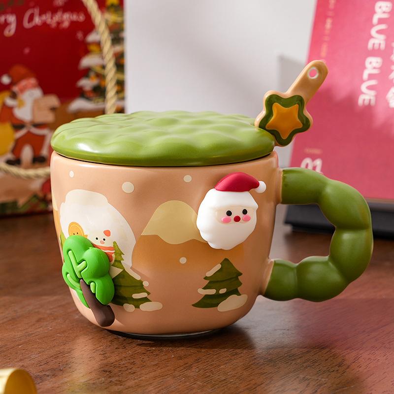 Cupa Creativă de Crăciun din Ceramică cu Capac Valoare Ridicată Desene Animate Drăguță Birou Cuplu Cupă de Apă Cutie Cadou Suvenir