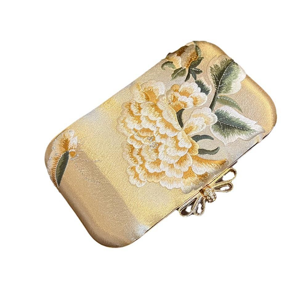 Golden Peony Handbag Cheongsam Handbag Small Square Embroidery Bag Banquet Wedding Bag Clutch Purses for Women Evening