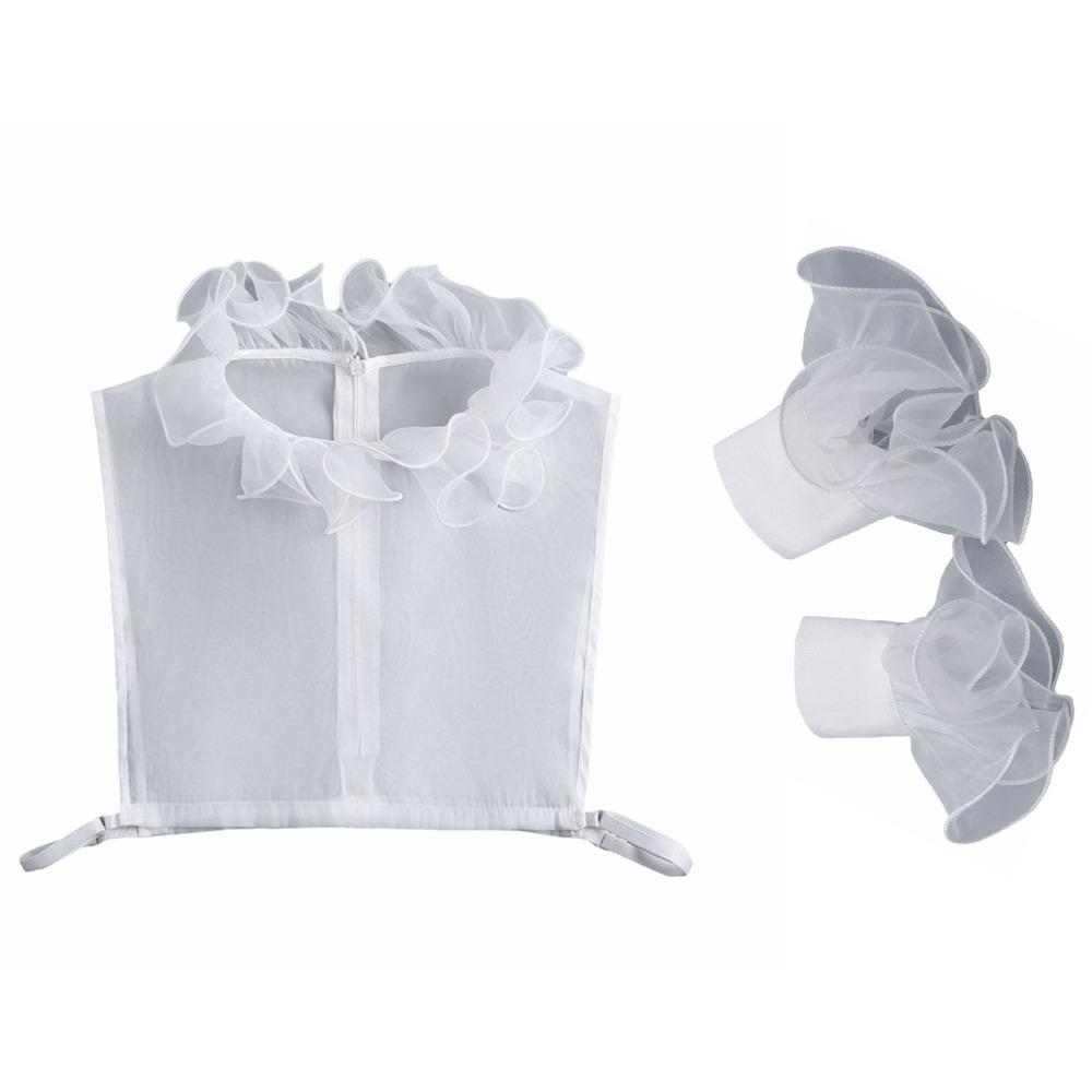 Polyester Trim False Collar Ruffle Design Breathable Detachable Collar Lace Trimmed Matching Arm Cuffs Half Shirts
