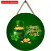 2D Flat 20*20cm1pc Happy St.Patrick's Day Three-leaf Clover&gold&hat Patterns Green Theme Round Door Pendant, St.Patrick'sDay Hanging Wooden Suitable