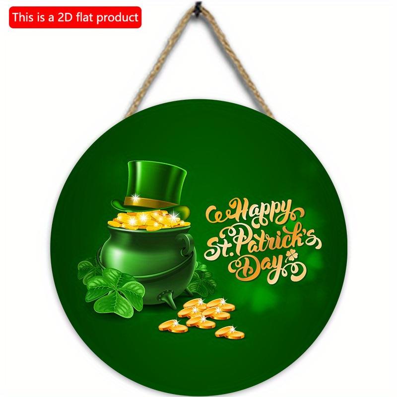 2D Flat 20*20cm1pc Happy St.Patrick's Day Three-leaf Clover&gold&hat Patterns Green Theme Round Door Pendant, St.Patrick'sDay Hanging Wooden Suitable