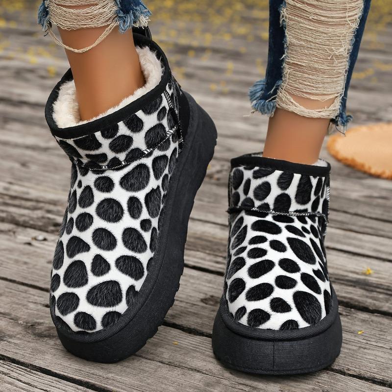 

New large size platform snow boots women s winter new fashion leopard print warm bread cotton large size women s shoes 36 чёрный