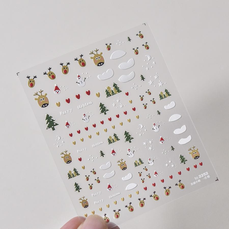 Cute Animals Bear Dog Cake Sweet Cherry Grid Bowknot Star Line Fruit Relief Self Adhesive Nail Art Stickers 5D Manicure Decals