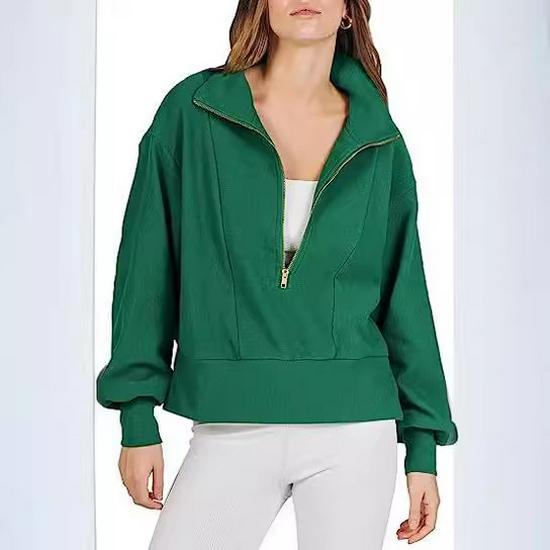 2025 Autumn European & American Women's Loose Zipper-Neck Long Sleeve Hoodie