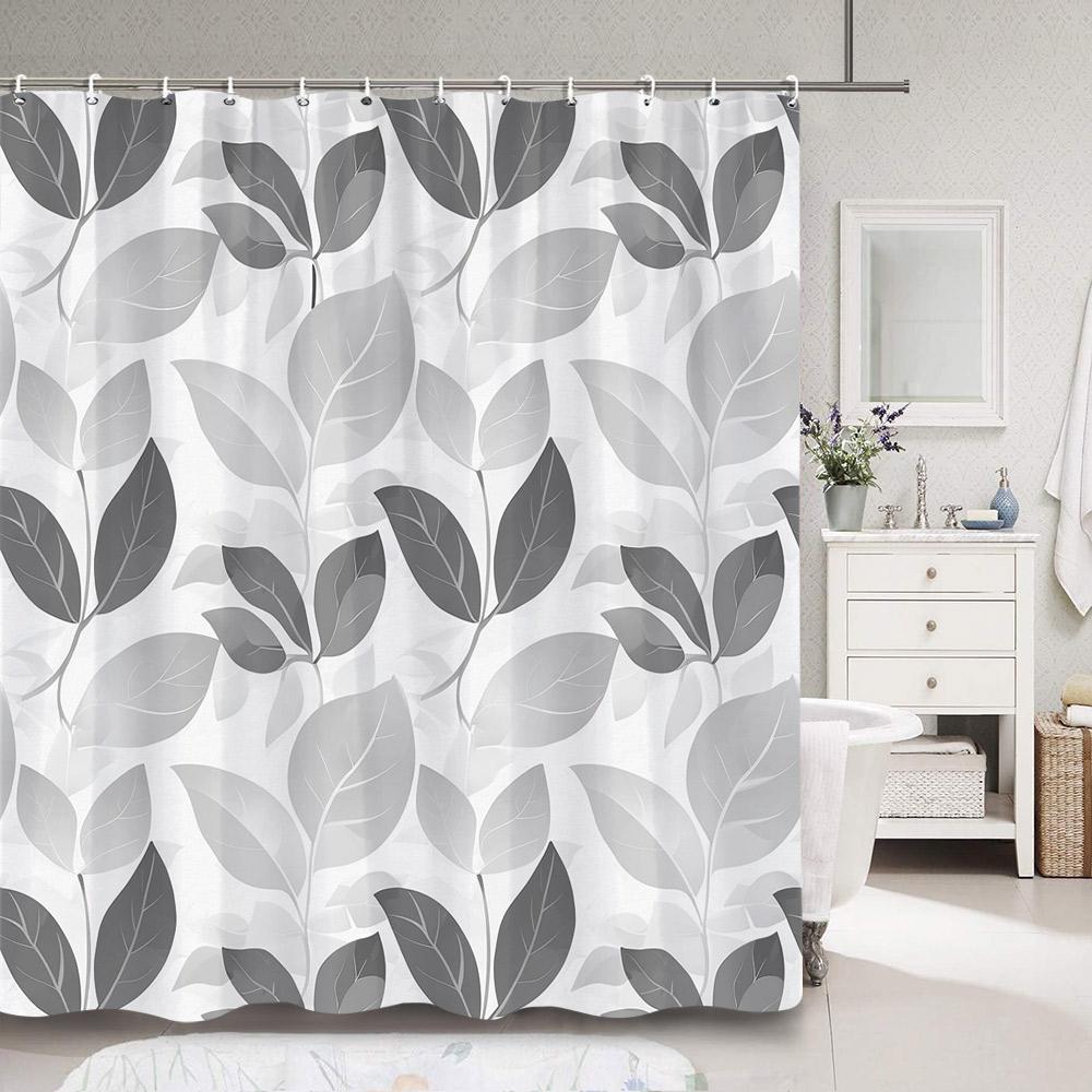Modern Simple Colourful Leaf Shower Curtain Botanical Pattern Polyester Fabric Shower Curtains Bathroom Decoration With Hooks