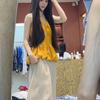 Korean yellow floral neck sling vest women's summer new outer wear Spice Girl backless sleeveless bud top