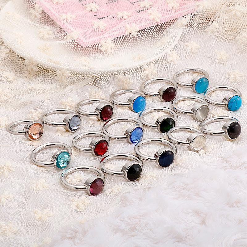 Korean Titanium Steel Crystal Multi-Color Cat's Eye Stone Ring