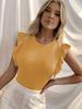 Spring/Summer European & American Women's Ribbed Knit Ruffle Sleeve Round Neck Slim Fit T-shirt