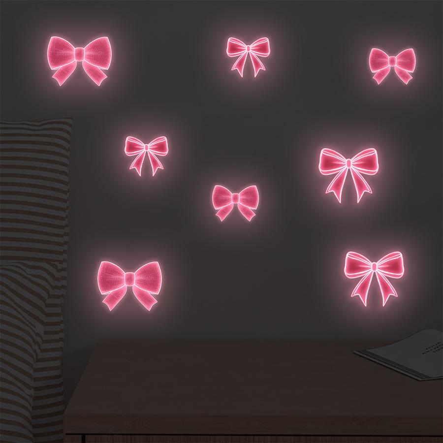 Pink and Luminous Pink Bow Wall Stickers for Children's Room and Bedroom Wall Decoration