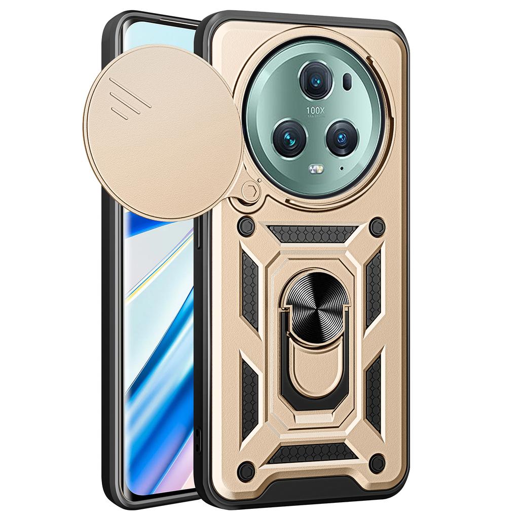 For Honor Magic5 Pro Case with Slide Camera Lid PC+TPU Kickstand Phone Cover
