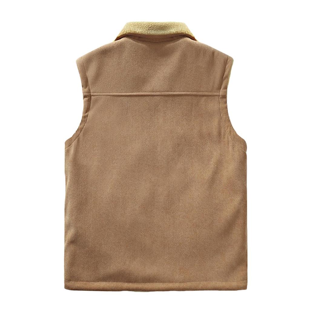 Men's Casual Fleece Lambskin Vest, Double-sided Zipper Vest, Lapel Jacket