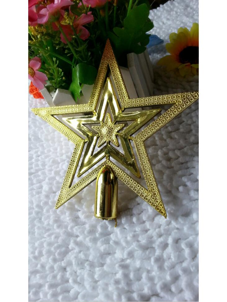 Gold Five-Pointed Star Christmas Tree Topper and Ornaments