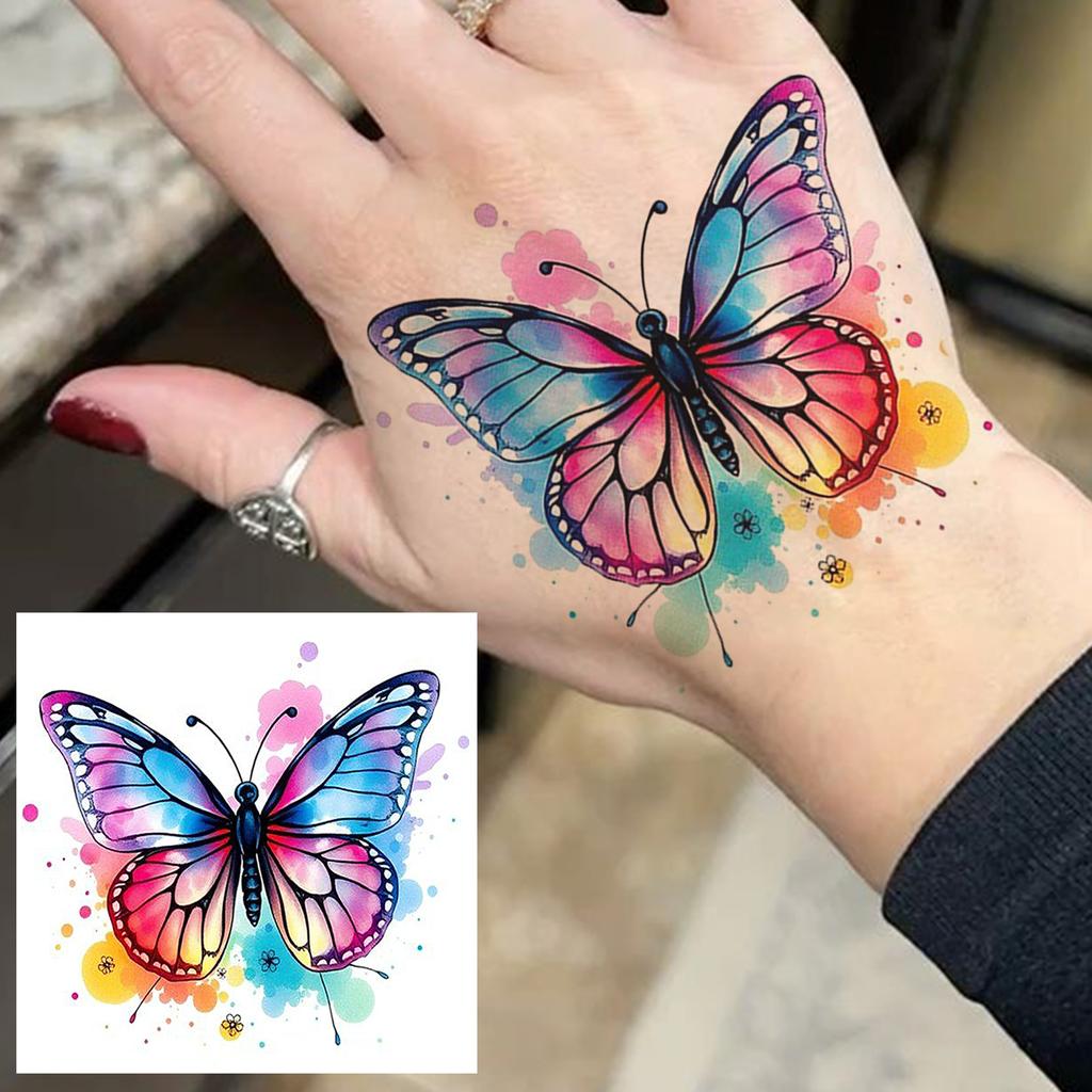 1 Sheet Butterfly Temporary Tattoos For Women Hands Clavicle Neck, Fake Tattoo Stickers Waterproof Long Lasting Realistic Tatoos