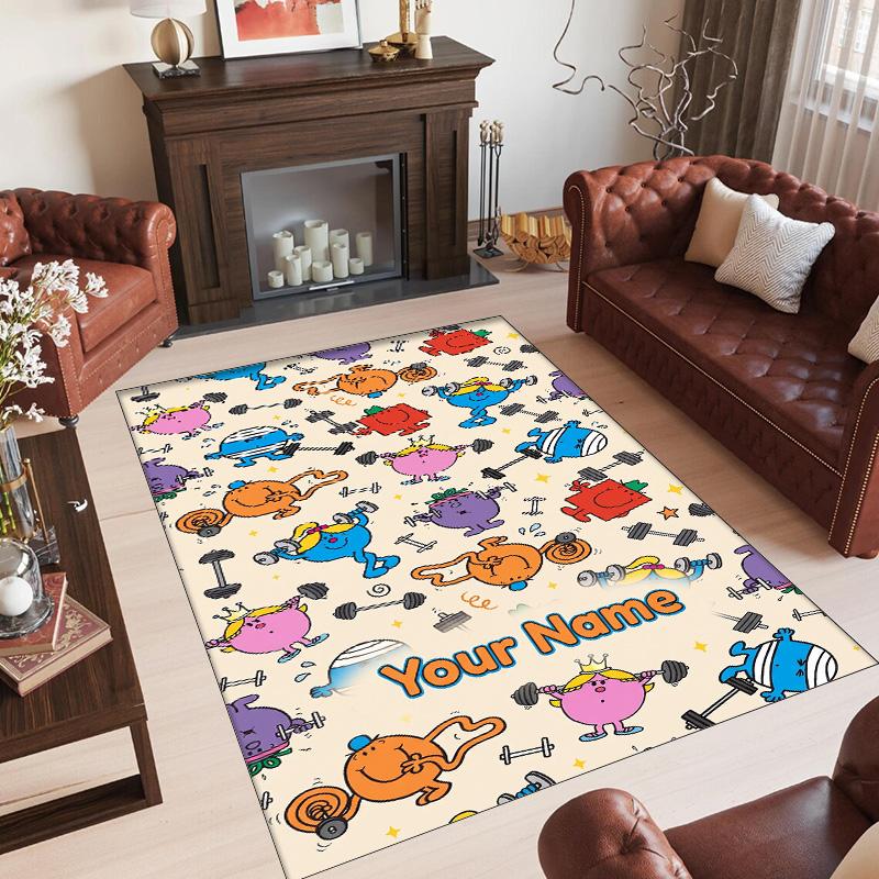 Personalized Crystal Velvet Carpet Custom Name Text,Mr. Men & Little Miss Anti Slip Area Rug For Home Decoration