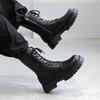 New Men's High-top Boots Punk Style Motorcycle Boots Classic Black Casual Leather Boot Lace Up Mid-Calf Platform Boots Botas