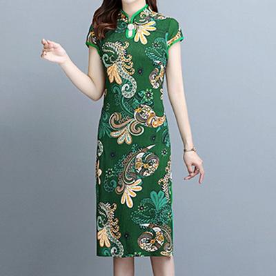 Dámský čínský styl Cheongsam Vintage Stojáček Vysoký rozparek Letní Qipao pro jevištní vystoupení