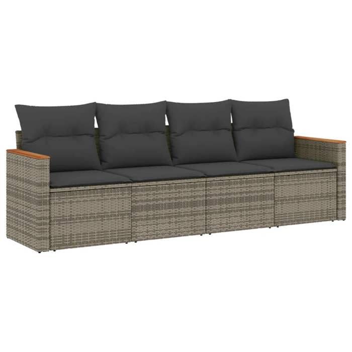 VidaXL Salon de Jardin avec Coussins 4 pcs, Canapés de Terrasse, Ensemble de Meubles de Patio, Mobilier d'Extérieur, Gris 3258175