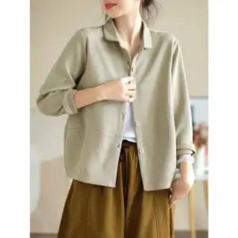 Cotton Short Coat Petite Slimming Loose Matching Cardigan Brand Women's Solid Color Simple Spring Autumn